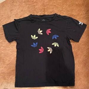 Adidas Kids Black Tee with Colorful Trefoil Graphics